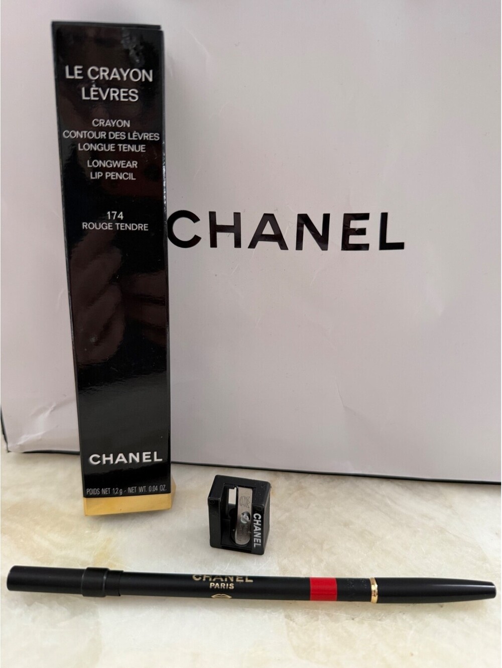 NIB Chanel Le Crayon Lèvres Longwear Lip Pencil 174 ROUGE TENDRE HTF + Sharpener